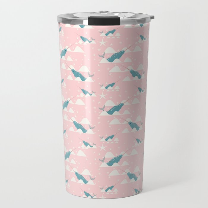 narwhal in ocean pink Travel Mug