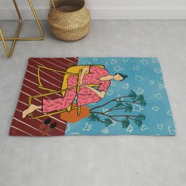 PLANT LADY AT HOME Rug | Woman, Feminist, Vintage, Chair, Colourful, Pattern, Pink, Curated, Girl, Painting 