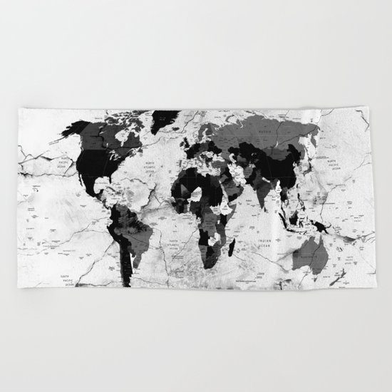 world map political marble Beach Towel