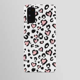 Leopard or jaguar seamless pattern, textured fashion, abstract safari background. Effect of big tropical wild cat fur, spots stylized as hearts with pink camouflage Android Case