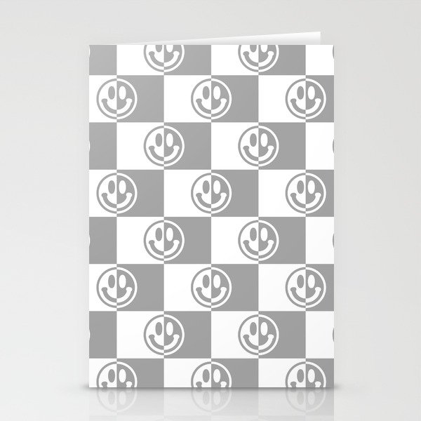Smiley Faces On Checkerboard (Grey & White)  Stationery Cards