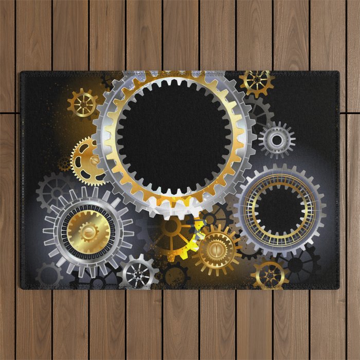 Steampunk Steel Gears Outdoor Rug