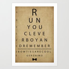 Run You Clever Boy - Doctor Who Inspired Vintage Eye Chart Art Print