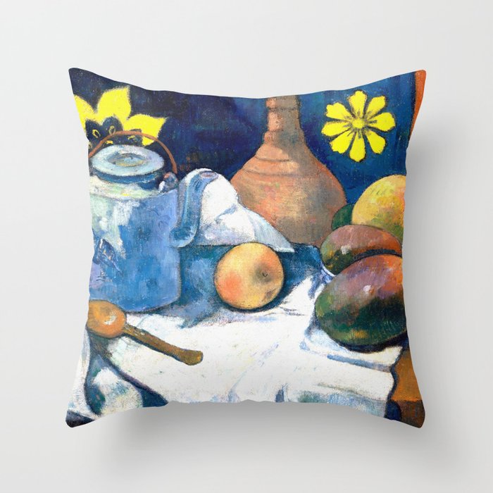 Paul Gauguin - Still Life with Teapot and Fruit 1896 Artwork for Wall Art, Prints, Posters, Tshirts, Men, Women, Kids Throw Pillow