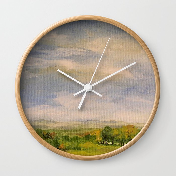 Scenic Autumn Late Afternoon in Vermont Nature Art Landscape Oil Painting Wall Clock