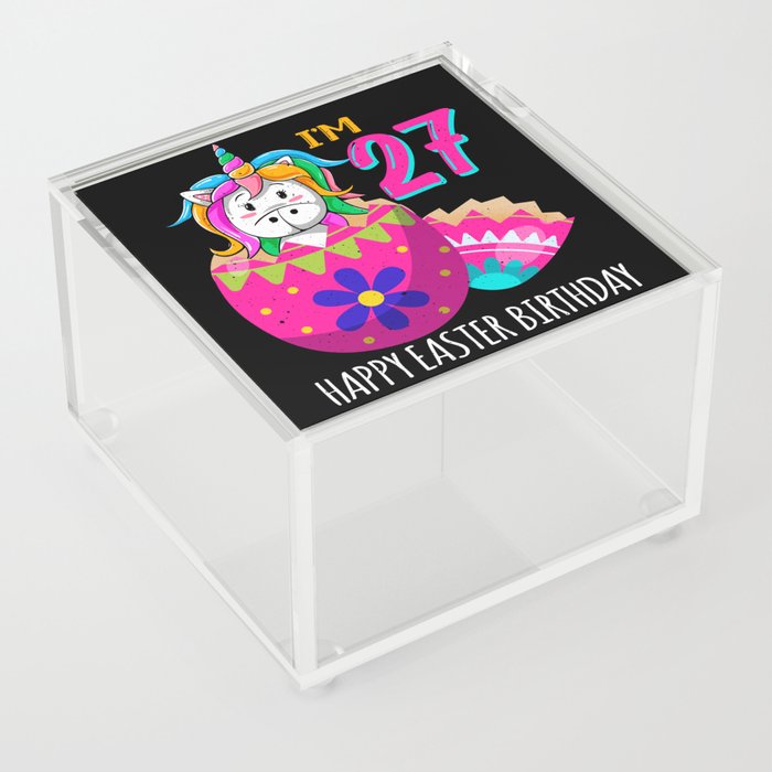 27 Year Old Age Birth Kawaii Unicorn Easter Sunday Acrylic Box