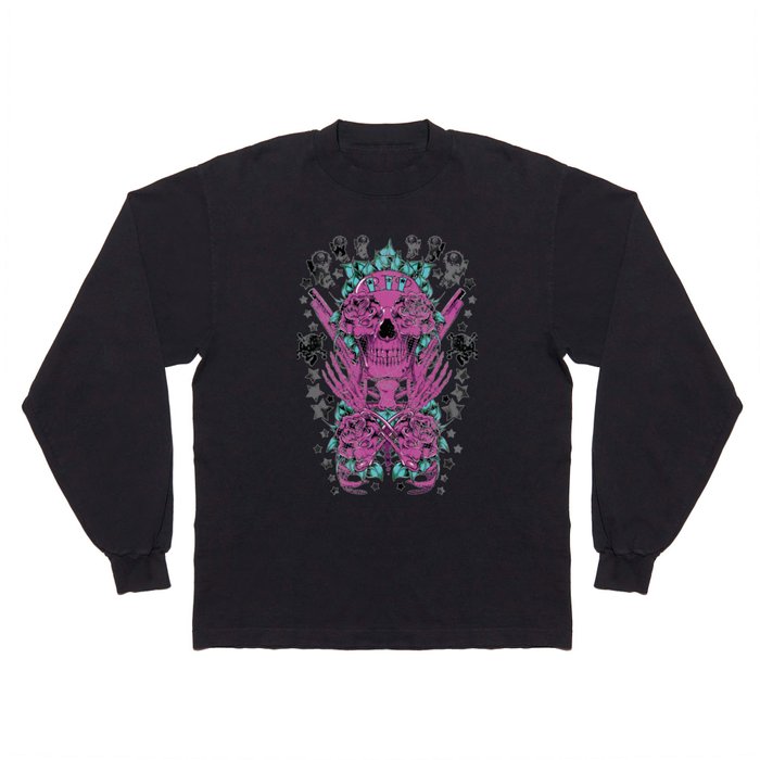 Skull with Roses Long Sleeve T Shirt