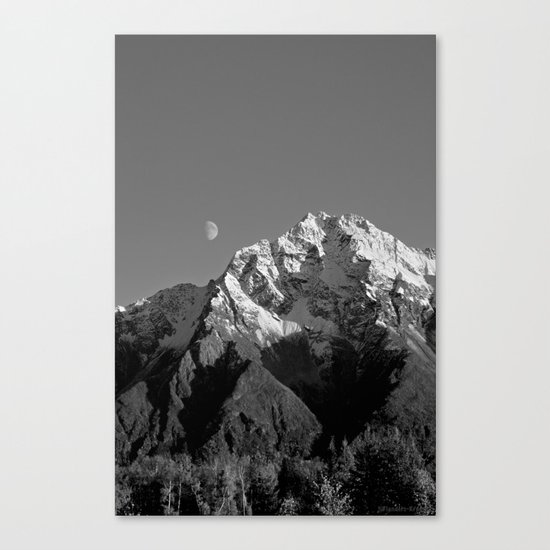 Moon Over Pioneer Peak B&W Canvas Print
