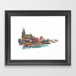 Nashville, Tennessee Waterfront Skyline Fine Art Giclee Print Framed Art Print