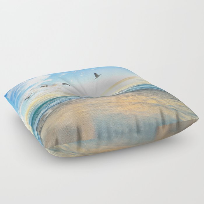 Blue Sky with Birds Floor Pillow