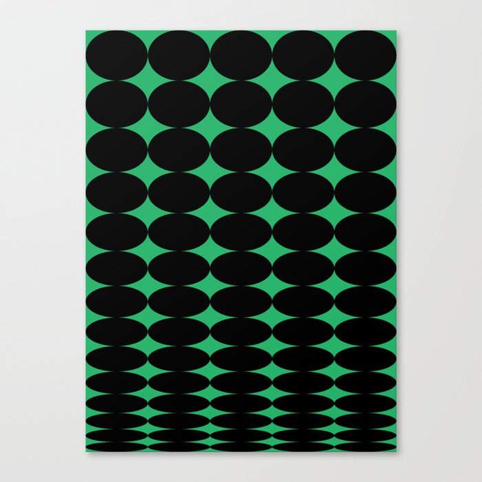 Retro Round Pattern - Green Black 2 Canvas Print