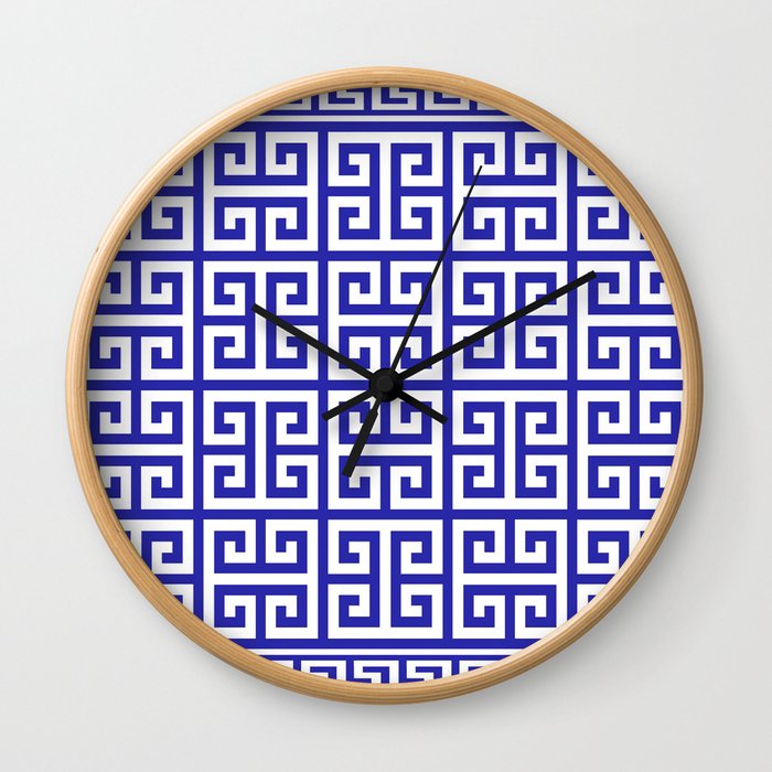 Greek Key (Navy Blue & White Pattern) Wall Clock
