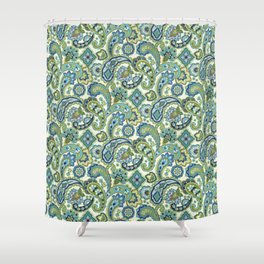 Blue and Green Paisley Shower Curtain