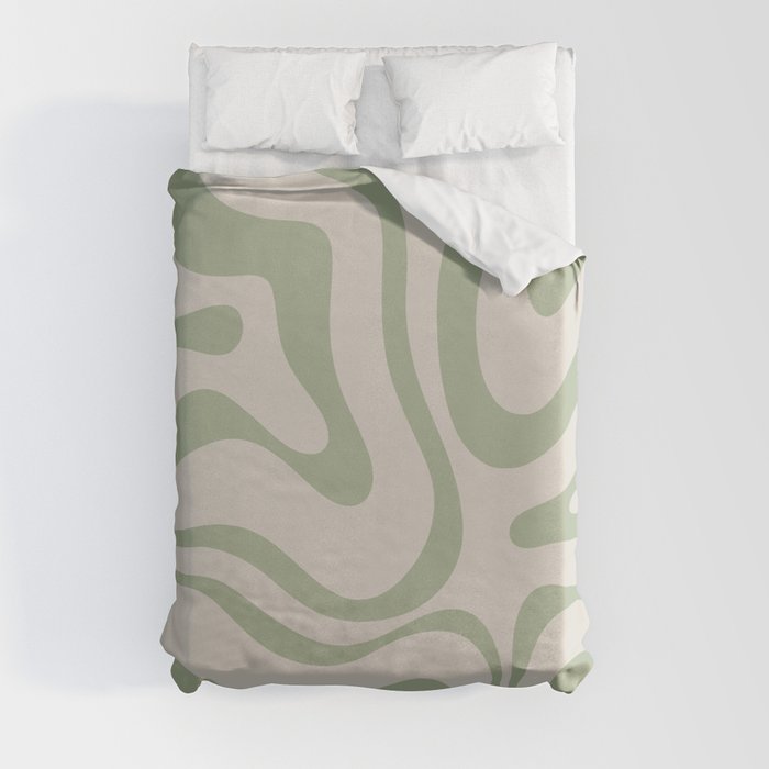 Liquid Swirl Abstract Pattern in Almond and Sage Green Duvet Cover