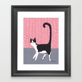 Tuxedo Cat Against Pink Wall Framed Art Print