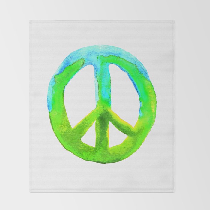 Watercolor Tie Dye Peace Sign Turquoise Lime On White Throw Blanket By Laurabethlove Society6