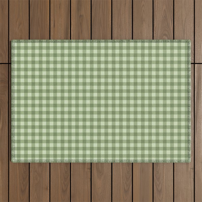 Gingham Plaid Pattern - Natural Green Outdoor Rug