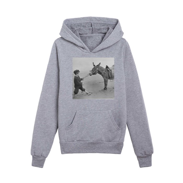 Hey!  You there.  Stop looking at my ass!  funny Italian boys trying to pull stubborn donkey humorous black and white vintage photograph - photography - photographs Kids Pullover Hoodie