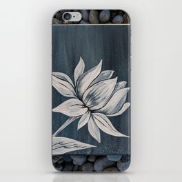 Black and White Lotus Painting on Rocks iPhone Skin