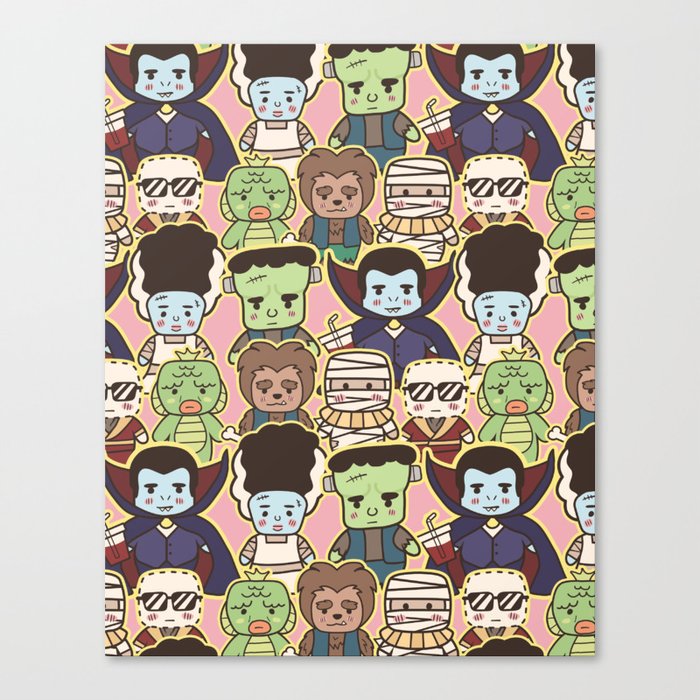 Kawaii Little Monsters Series 1 Pattern Print Canvas Print