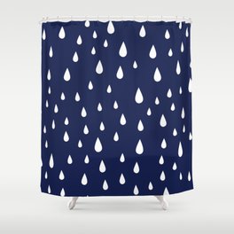 White Raindrops pattern on Navy Blue background Shower Curtain