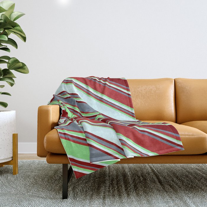 Eyecatching Light Green, Light Cyan, Maroon, Slate Gray, and Red Colored Lines Pattern Throw Blanket