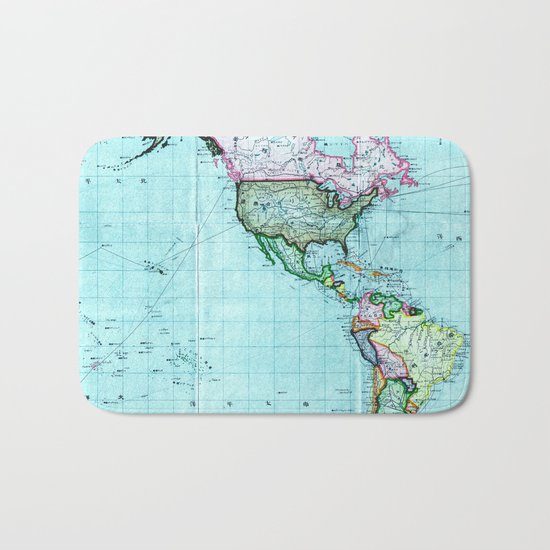 Turquoise Map Pattern Bath Mat
