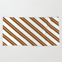 [ Thumbnail: Brown and Mint Cream Colored Lines Pattern Beach Towel ]