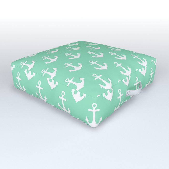 Anchors (White & Mint Pattern) Outdoor Floor Cushion