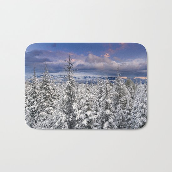 "Mountain Light III" Snowy Forest At Sunset Bath Mat