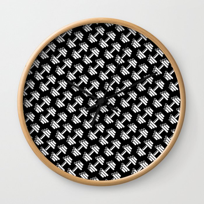 Dumbbellicious inverted / Black and white dumbbell pattern Wall Clock