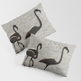 Three Flamingos Grey Silhouette Acrylic Art  Pillow Sham