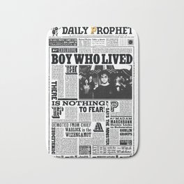 The Boy Who Lived (Daily Prophet) Bath Mat | Harry, Dailyprophet, Movie, Typography, Black And White, Potter, Potterhead, Replica, Props, Paper 