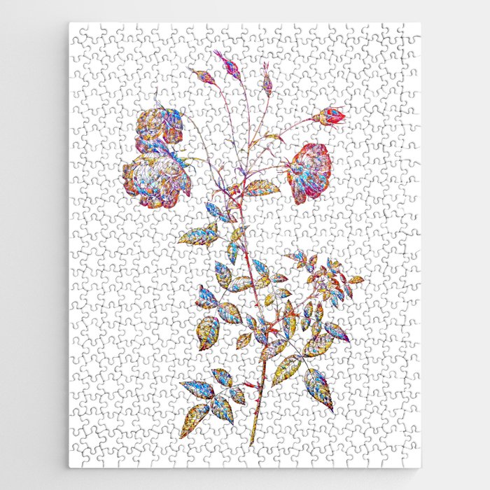 Floral Red Rose Mosaic on White Jigsaw Puzzle