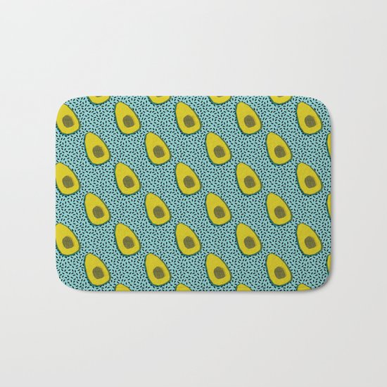 Fer Shure - memphis retro throwback avocado love fruit vegetable vegan vegetarian raw food art Bath Mat