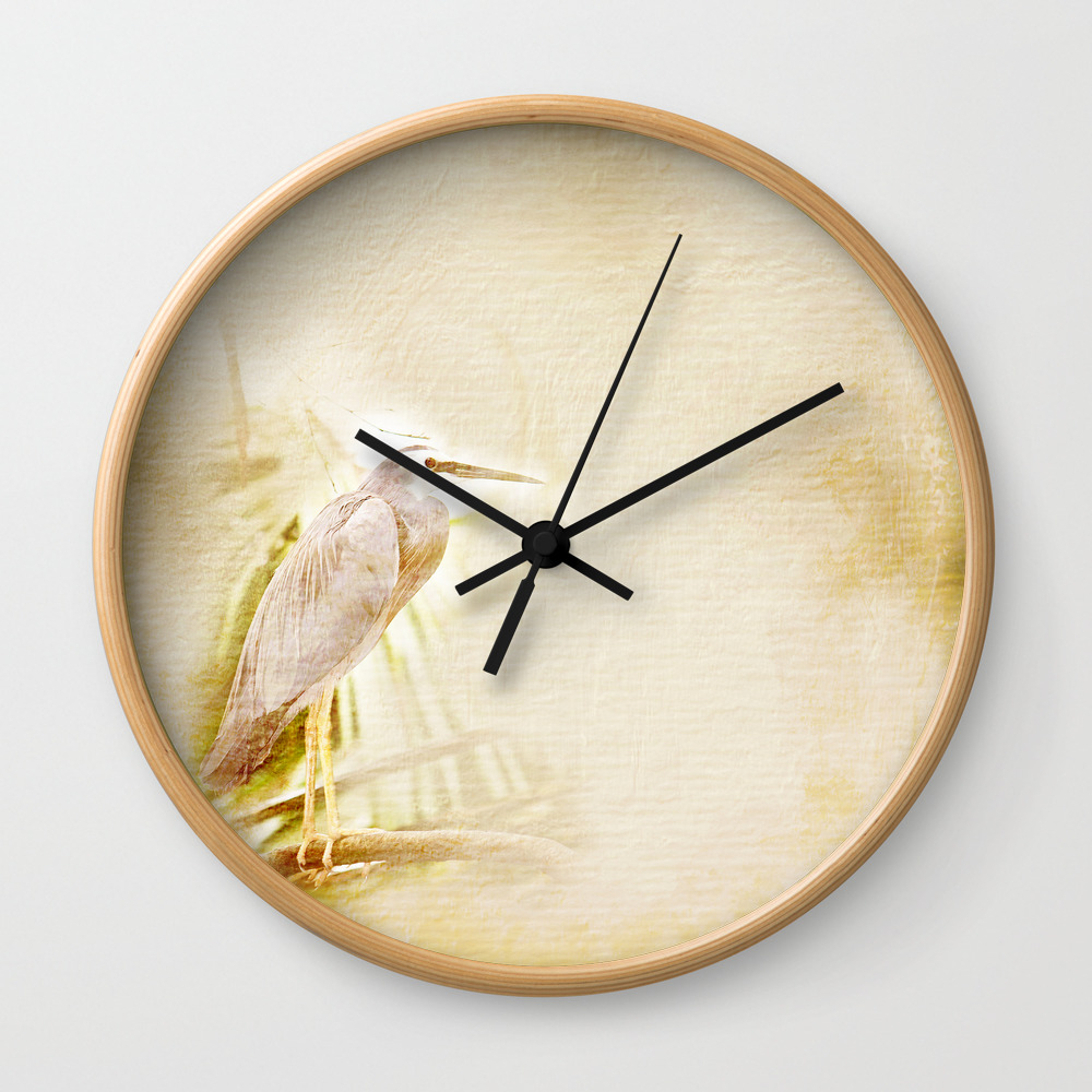 Antique Style Blue Heron On Textured Background Wall Clock Antique Style Blue Heron On Textured Background Wall Clock