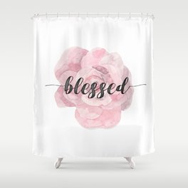 Christian Watercolor Typography Text Quote - Blessed Shower Curtain