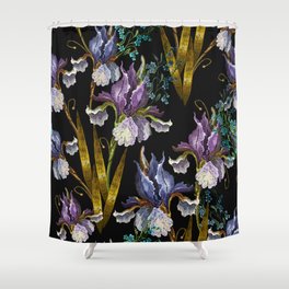 Embroidery irises spring flower seamless pattern Shower Curtain