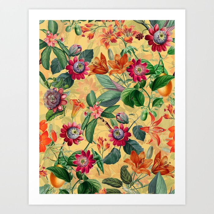Exotic Sunny Vintage Passionflower Garden Art Print