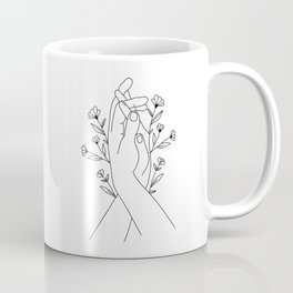 Hands Holding Flower Minimal Line Art Coffee Mug | Hands, Flowers, Blackandwhite, Giftforher, Digital, Spring, Lineart, Minimalist, Drawing, Minimal 
