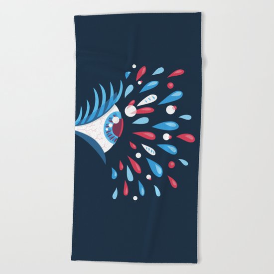 Dark Psychedelic Eye With Colorful Tears Beach Towel