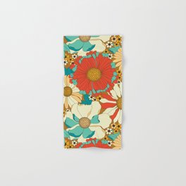 Red, Orange, Turquoise & Brown Retro Floral Pattern Hand & Bath Towel