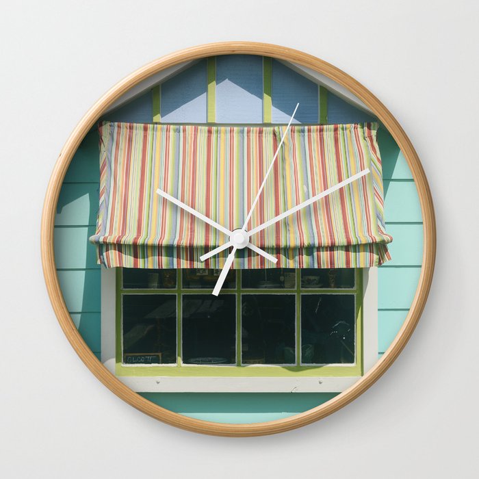 Summer cottage stripped canvas awning Wall Clock