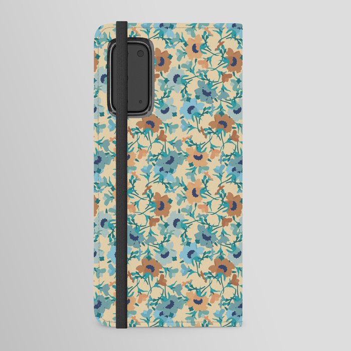 blue cream brown floral nautical evening primrose flower meaning youth and renewal  Android Wallet Case