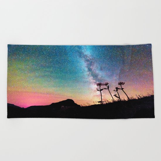 Milky Way Landscape Rainbow Pastel Beach Towel