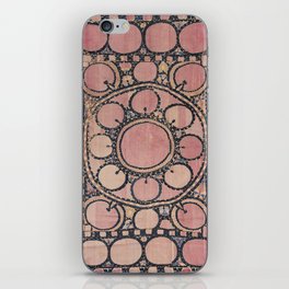 Antique Blush Pink Suzani Silk Palak Carpet Print, Vintage Abstract Uzbek Carpet iPhone Skin