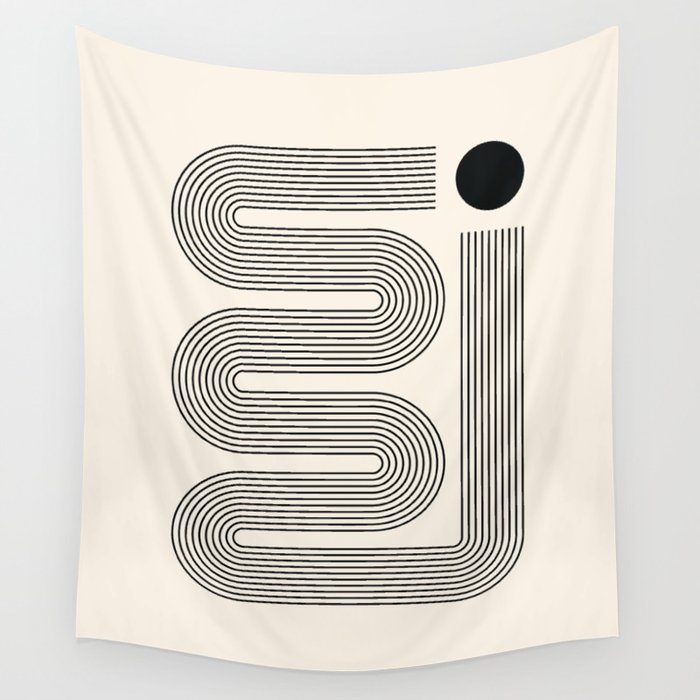 Geometric Lines in Black and Beige 12 (Modern Mid century abstraction) Wall Tapestry