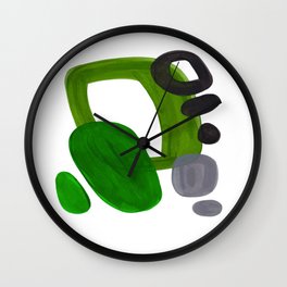 Mid Century Vintage 70's Design Abstract Minimalist Colorful Pop Art Olive Green Dark Green Grey Wall Clock | Acrylic, Popart, Watercolor, Grey, Minimalist, Digital, Abstract, Vintage, Green, Ink 