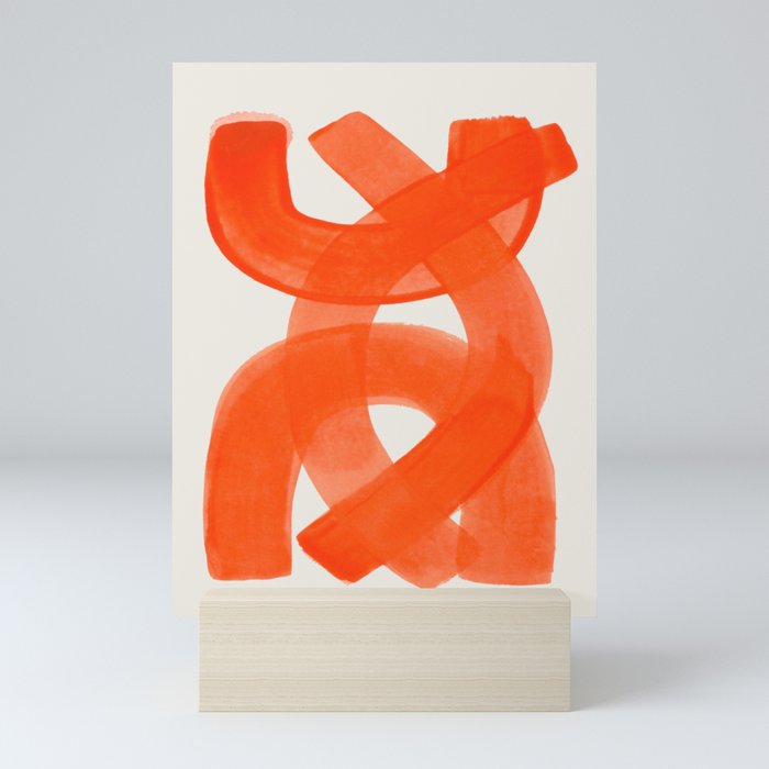 Mid Century Modern Abstract Painting Orange Watercolor Brush Strokes Mini Art Print