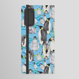 Joyful Penguins family - blue Android Wallet Case